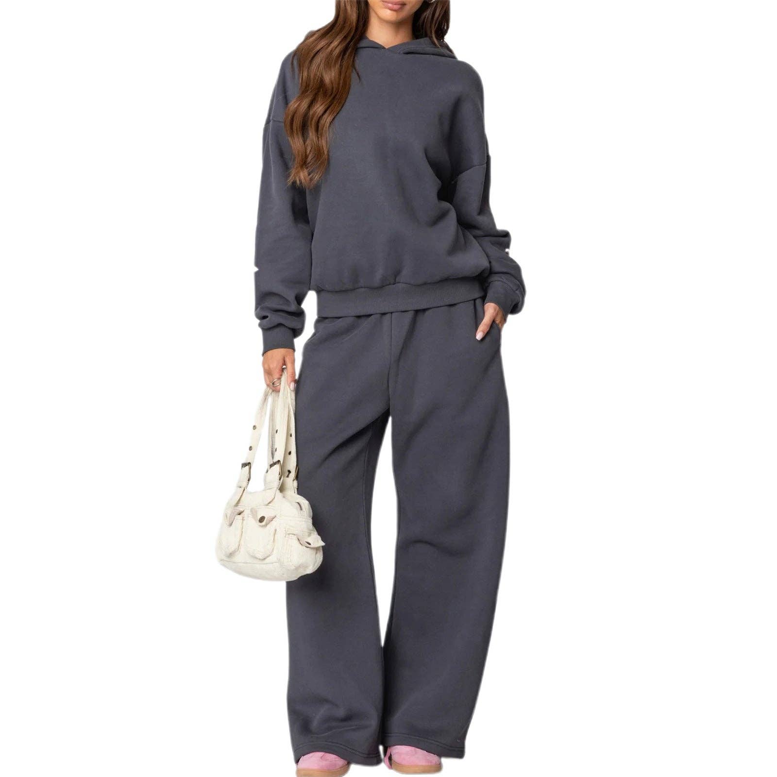 SALINA TRADING INC - Wholesale Lounge Set - Women's - Trendy Casual Long Sleeve Loose Hoodie & Wide Leg Pants Set0