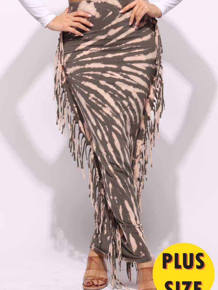 Tie dye fringed maxi skirt for wholesale by K Too