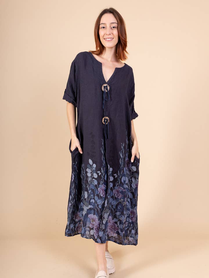 Shyloh – Großhandel Kleid – Damen – Leinenkleid mit Blumenmuster und 2 Knöpfen 1495523