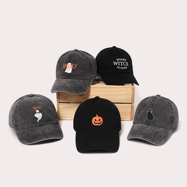 Halloween Spooky, Boo Ghost, Cat Embroidered Baseball Cap for wholesale by David And Young