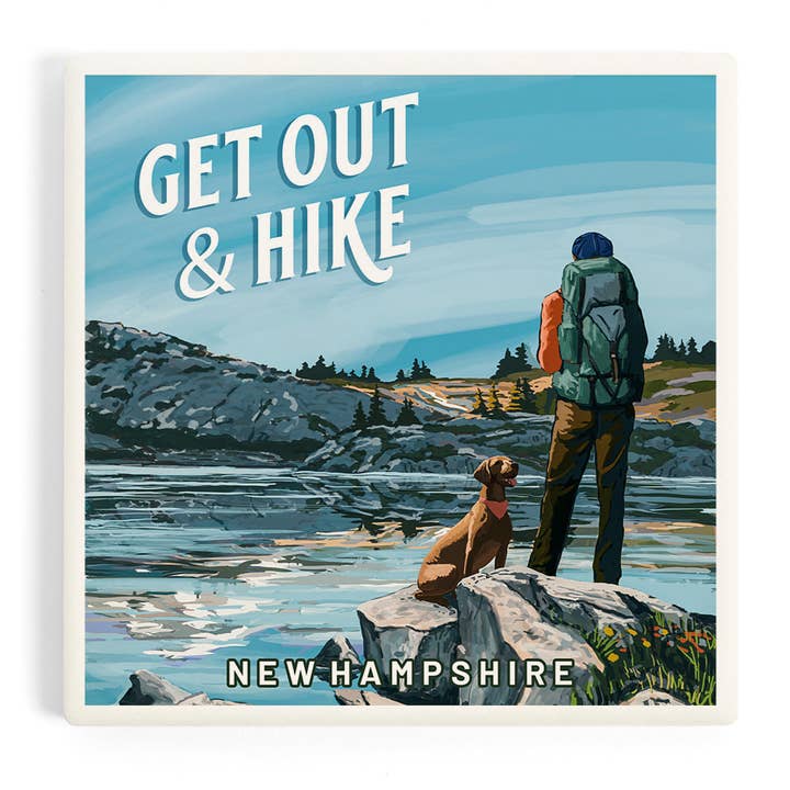 CERAMIC COASTER New Hampshire, Get Out & Hike for wholesale by Lantern Press