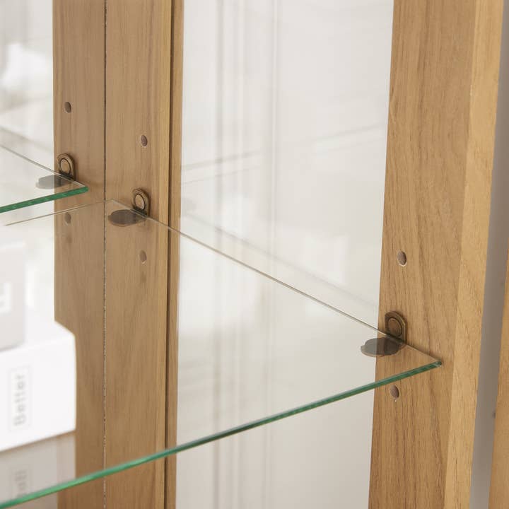 Orange County Decor - Wholesale Cabinet - 2 Doors Curio Cabinet With Tempered Glass Doors, Curio Cabinets With Mirrored Back Panel And Adjustable Shelves, Lighted Display Cabinet For Home, Office Light Bulb Included Oak Oak Mdf Glass18