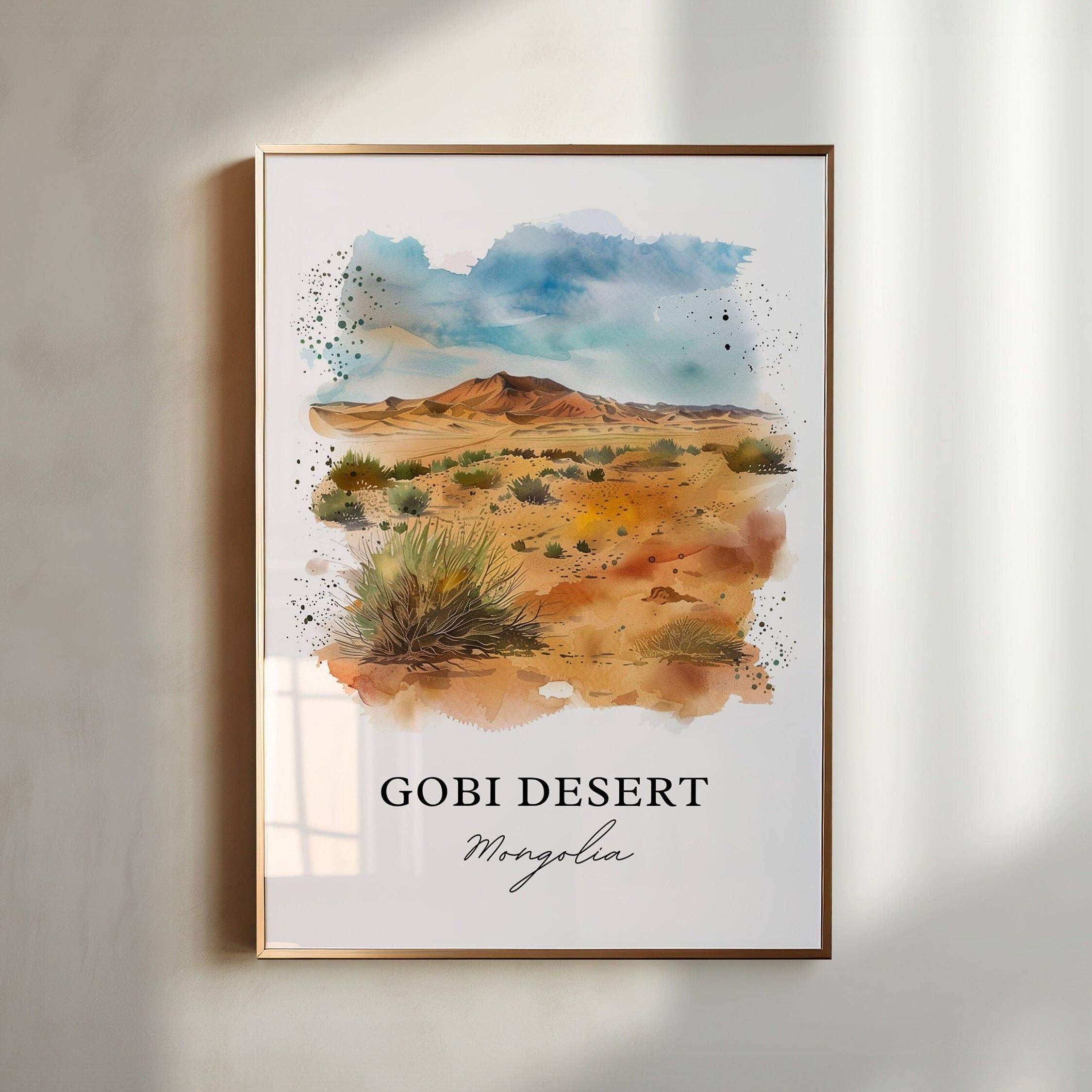Premium Travel Art - Wholesale Art Print - Gobi Desert Wall Art, Gobi Desert Print, Mongolia Watercolor, Gobi Desert Gift,0