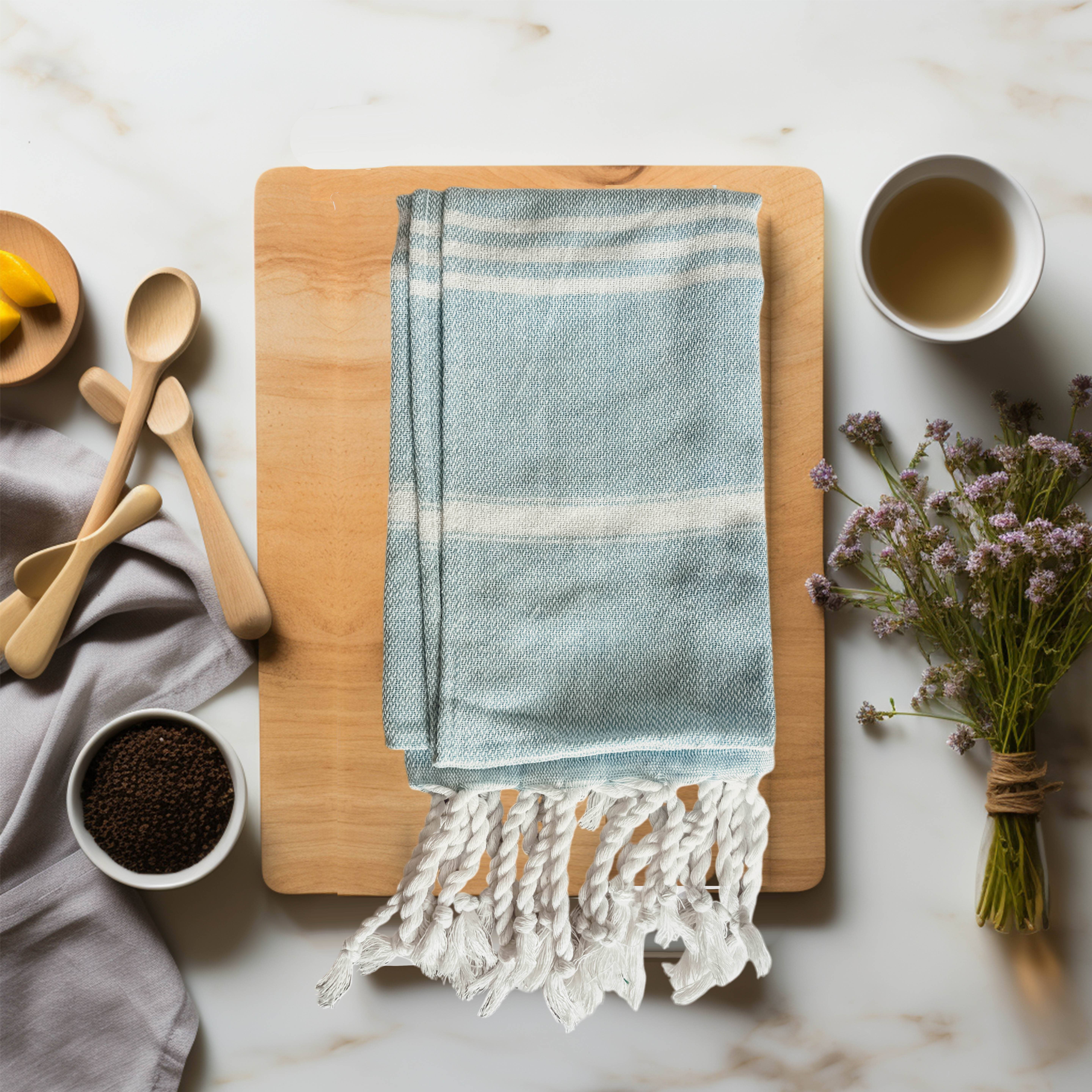 Gia Roma - Vente Essuie-mains - Serviette à main turque avec pompons, torchons de cuisine en coton coloré3