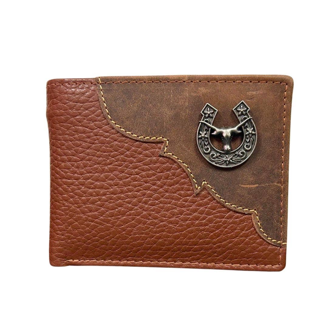 Leather Impressions Inc - Wholesale Wallet - Men's - Mixed Media Two Tone Bifold Rodeo Wallet w/ Medallion AB191711