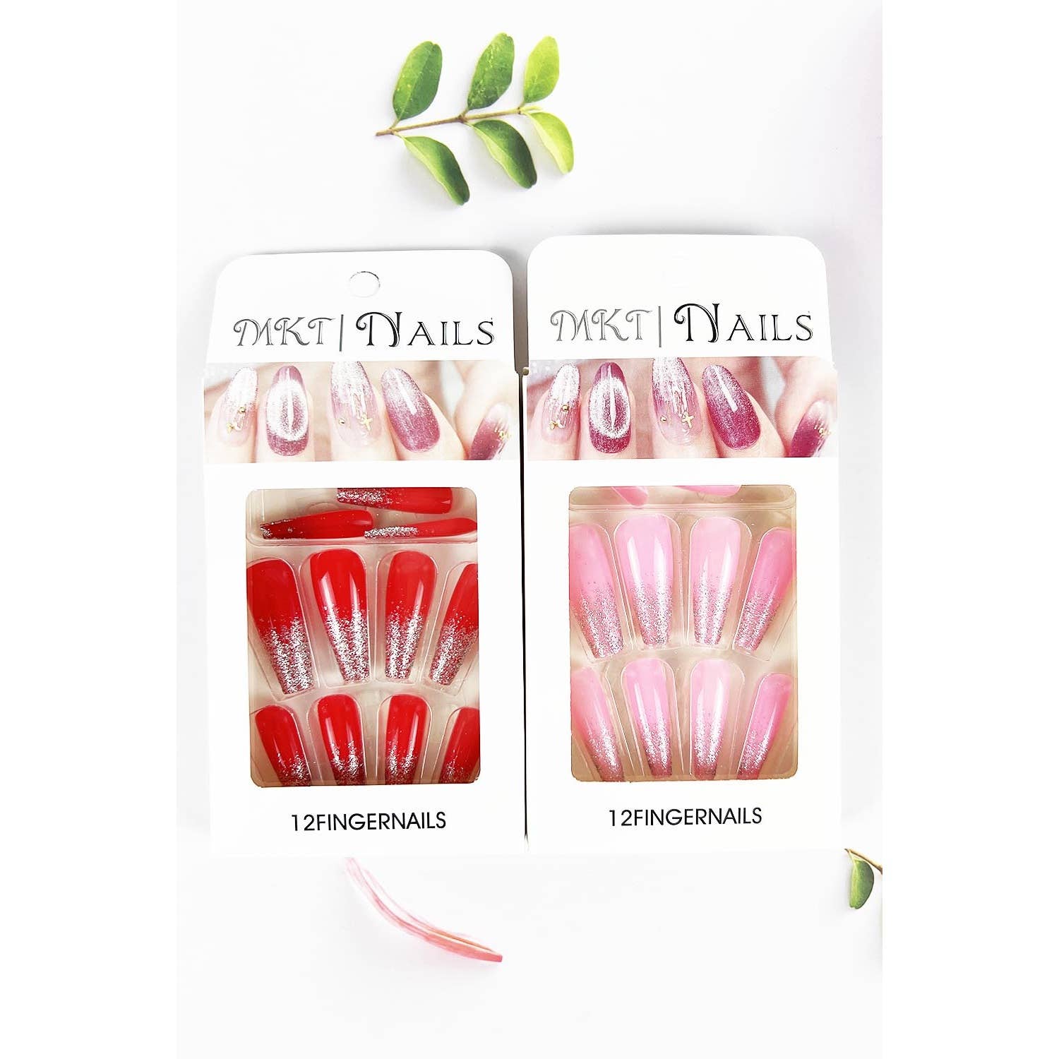 ASSORTED GLOSSY COFFIN SHAPED WITH GLITTER ON TIP PRESS ON NAIL for wholesale on Faire3