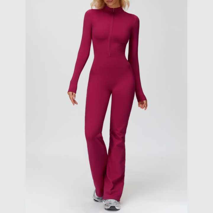 WONDERXFANS – wholesale Unitard – Women′s – Stand-up collar+half-zip sports jumpsuit2