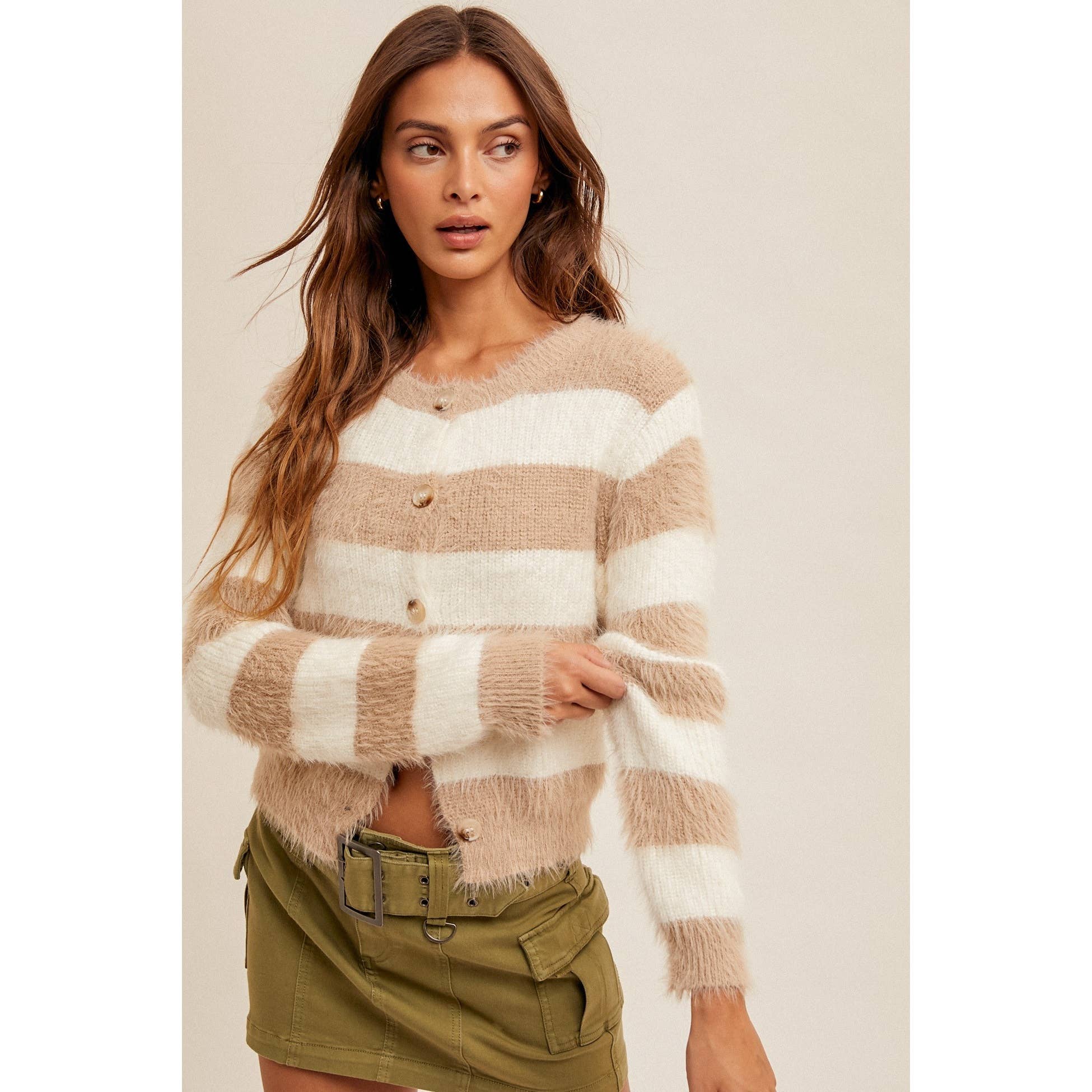 Apolline - Vente Cardigan – femme - CARDIGAN COURT À RAYURES EN FIL DE CILS DOUX6