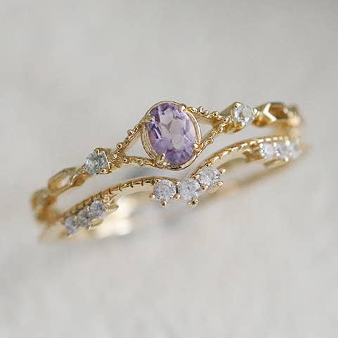 Bague empilée en argent sterling 925 avec améthyste/topaze naturelle pour la vente par Gioiellin - S925 Silver Jewelry