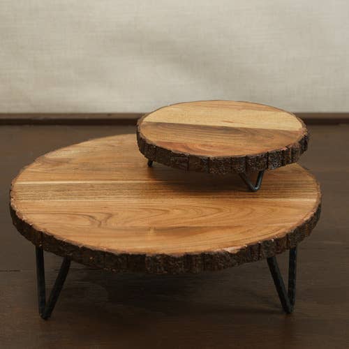 India Handicrafts Inc - Wholesale Cake Stand - Bark Edge Cake Plate w/ Iron Feet, SM, 63