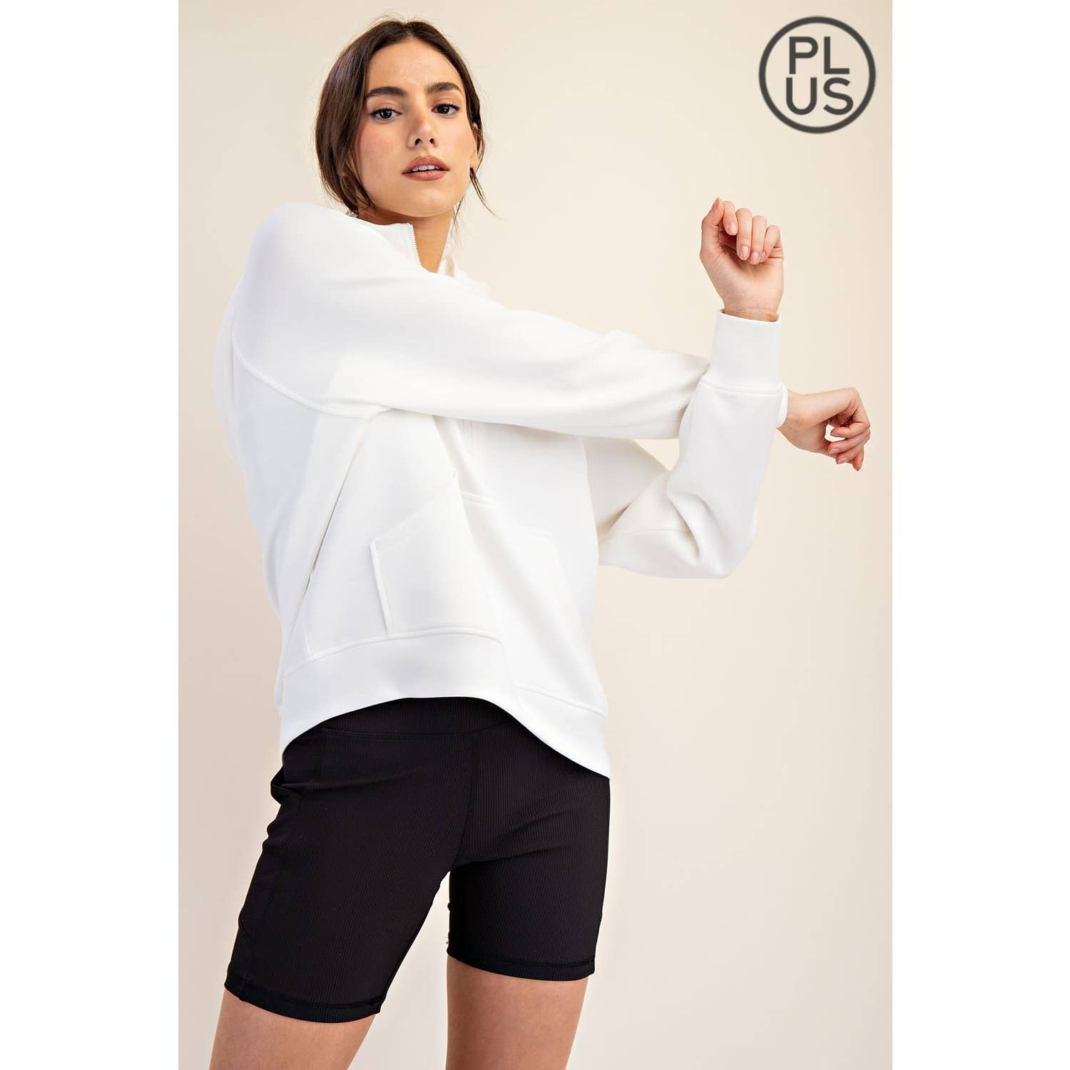 Rae Mode - Vente Veste de sport – femme - VESTE À CAPUCHE QUART DE ZIP EN SCUBA MODAL GRANDE TAILLE12