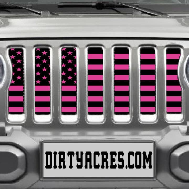 Dirty Acres – wholesale Sign – Black and Hot Pink American Flag Jeep Grille Insert