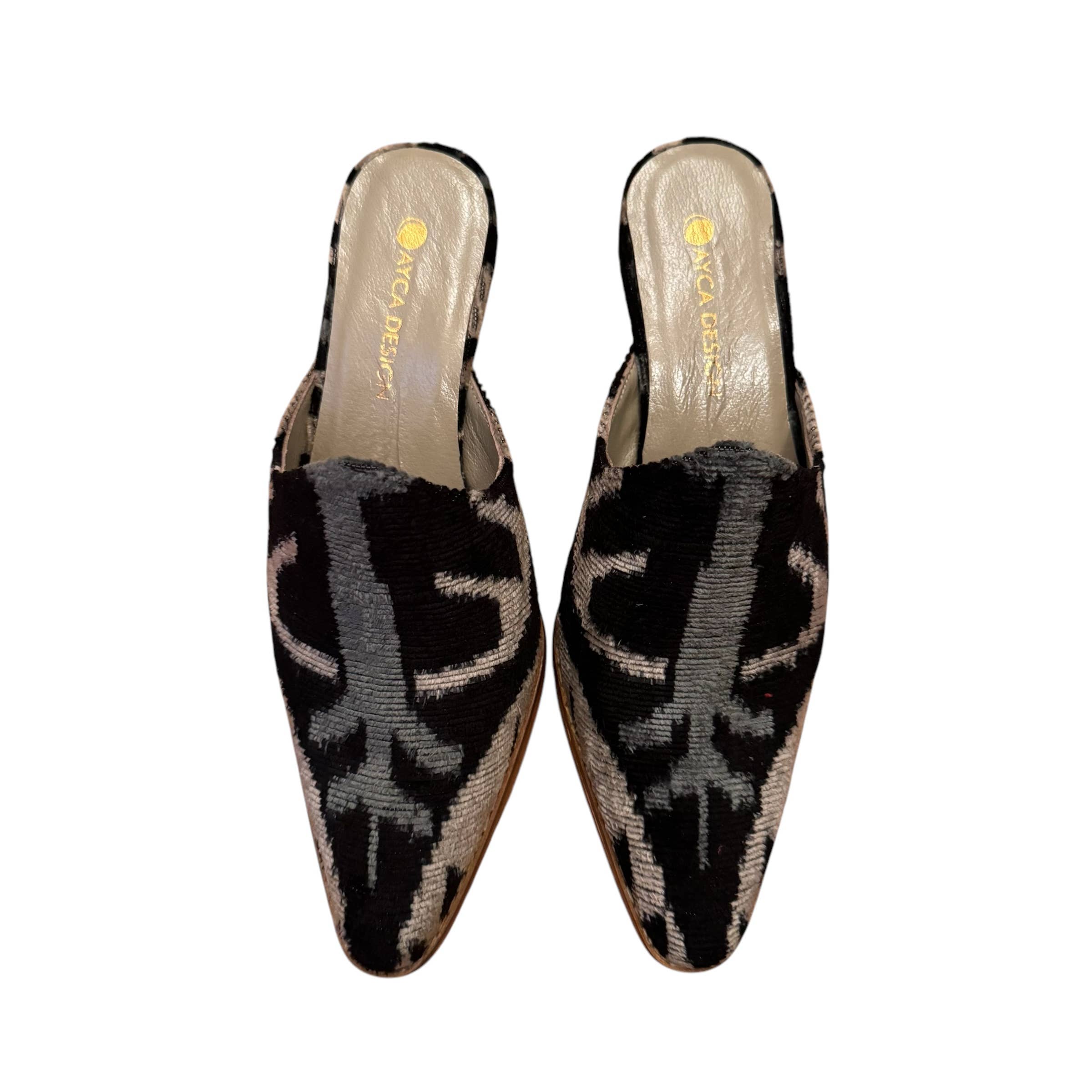 AYCA DESIGN - Wholesale Mules - Women's - Silk Velvet Ikat Chunky Heel Mule4