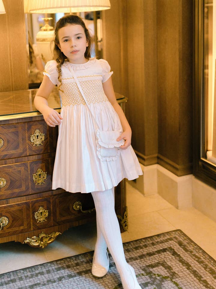 Colombe Gold Silk Ceremony Girl Dress for wholesale by Antoinette Paris