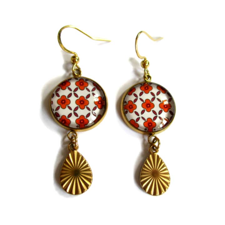 Dans l'Air du Temps Bijoux - Venta al por mayor Pendientes colgantes - Pendientes pequeñas flores naranjas boho chic