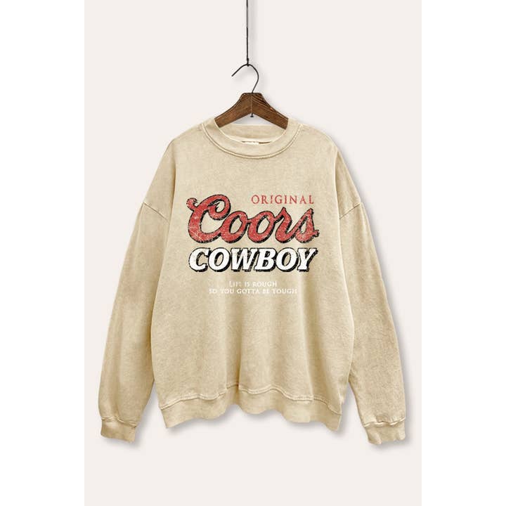 *BEST SELLER* COORS COWBOY GRAPHIC MINERAL WASH SWEATSHIRT for wholesale by VINTAGE POINT USA