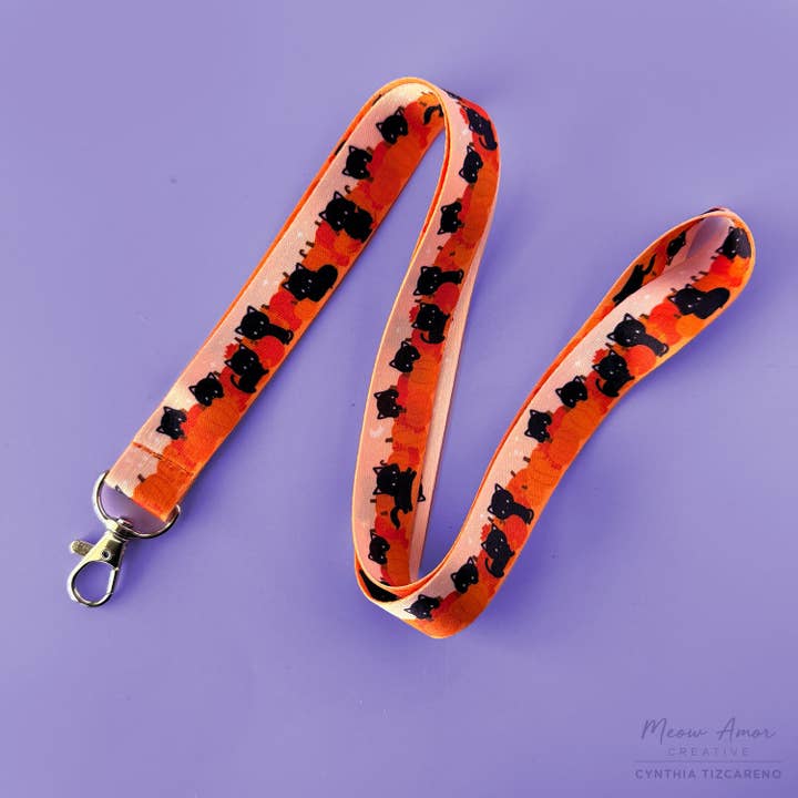Pumpkin Patch Cats Lanyard for wholesale by Meow Amor Creative