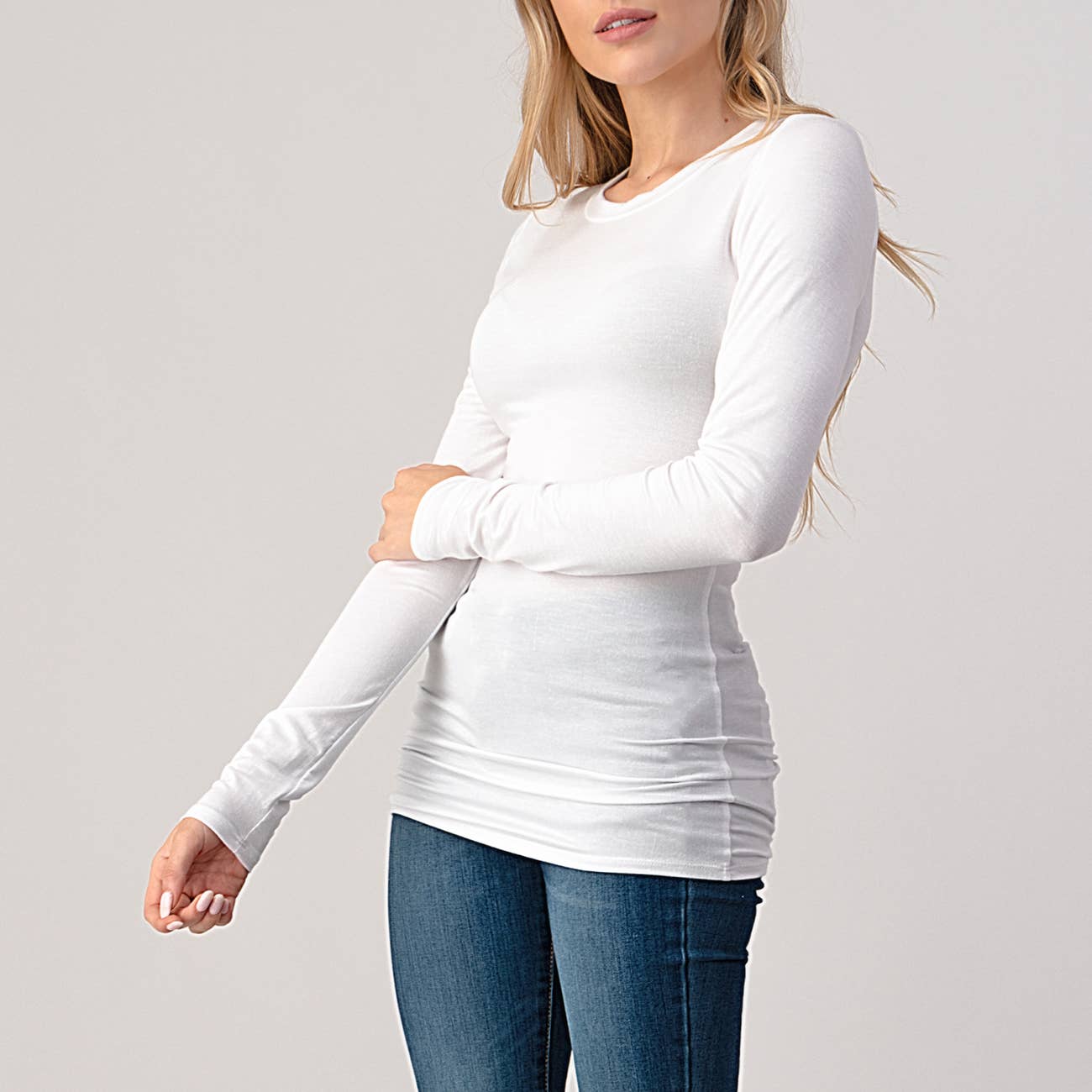 Heimious - Wholesale T-Shirt - Women's - Round Neck Long Sleeve Fitted T-Shirt, 25642