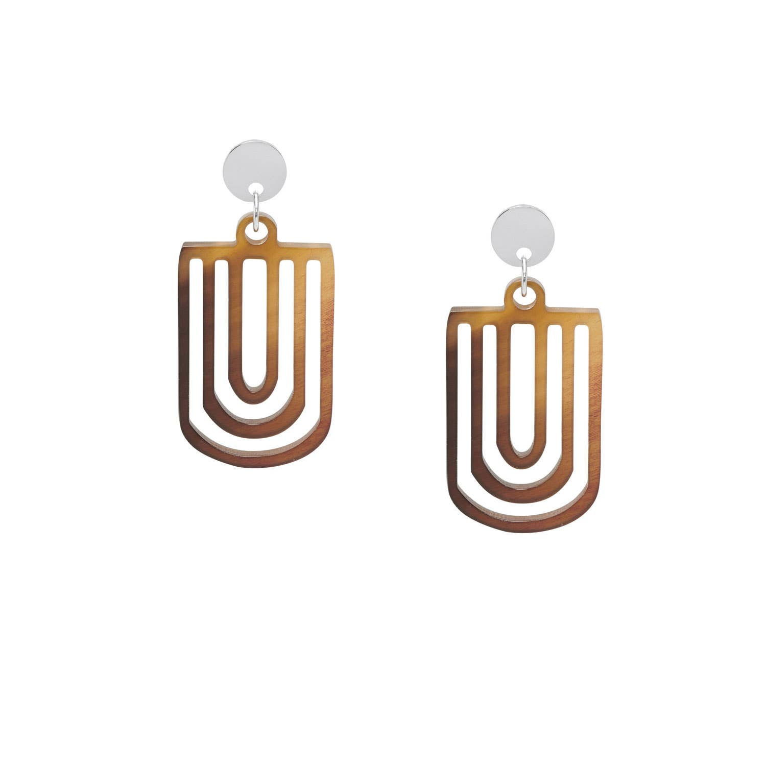 BRANCH JEWELLERY - Wholesale Hangende/ronde oorbellen - Bruine natuurlijke hoorn uitgesneden kroonluchter oorbellen - Zilver