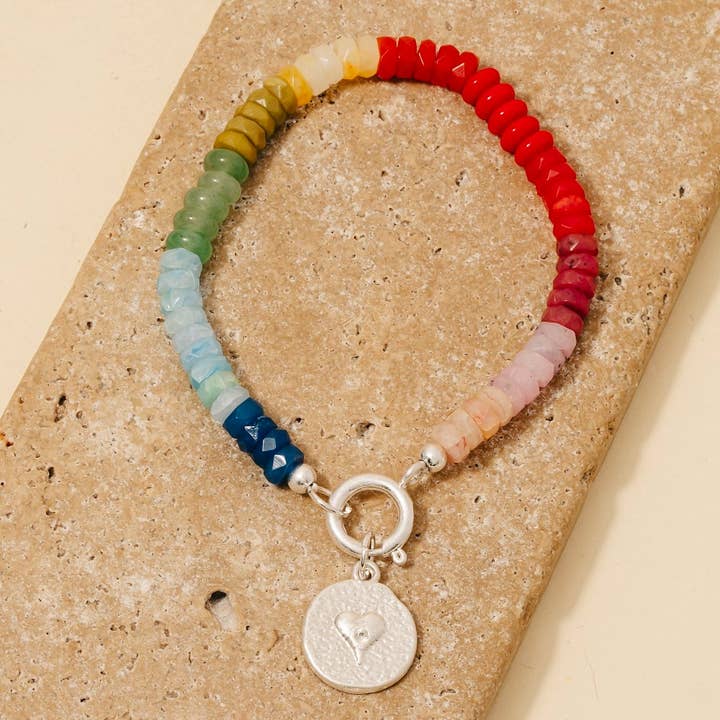 Anarchy Street - Wholesale Beaded Bracelet - Heart Coin Charm Mixed Beaded Bracelet
