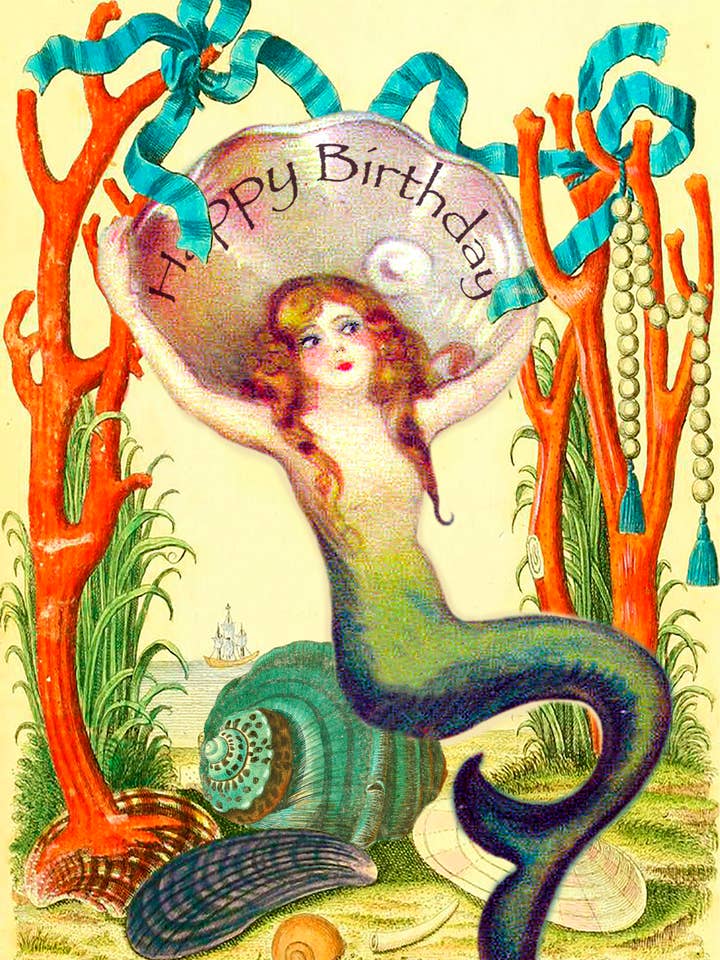 BIRTHDAY MERMAID GREETING CARD MADAME TREACLE for wholesale by Notes & Queries, Inc.