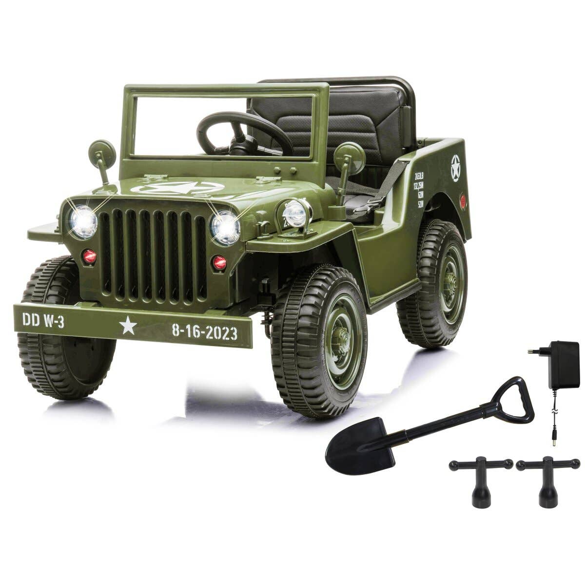 mhw24 – Engroshandel Legetøjsbil/lastbil - Børn – Kørsels-Jeep Willys MB Militærgrøn 12V2