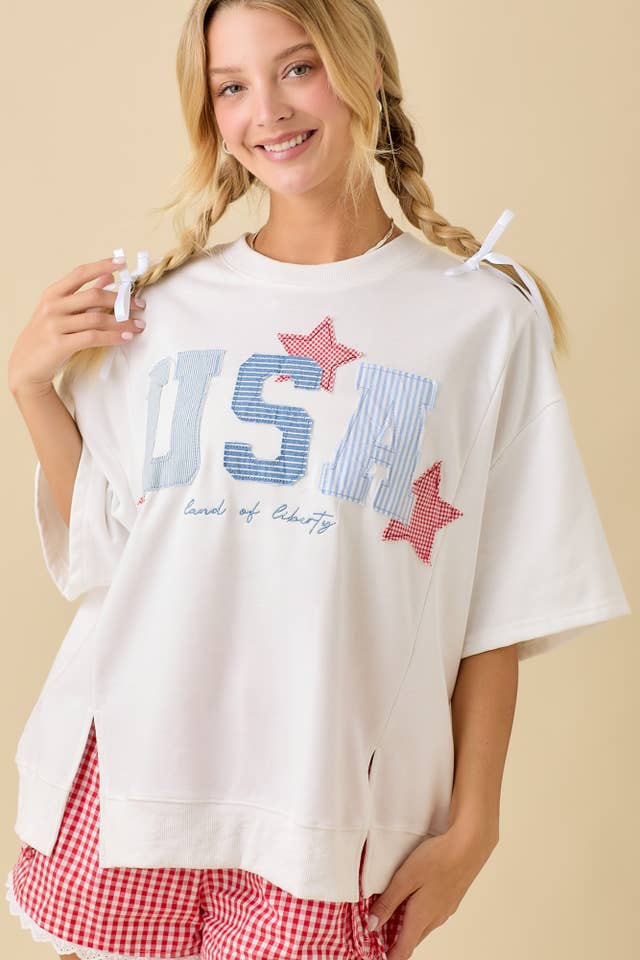 Main Strip - Wholesale Tank Top - Women's - USA Patchwork Oversized Boxy Shirt