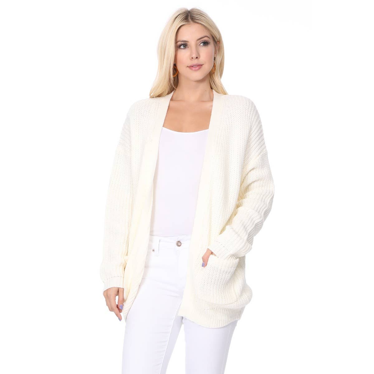 Mak – wholesale Cardigan – Women’s – Women's Waffle Knit Open Front Sweater Cardigan HK82464