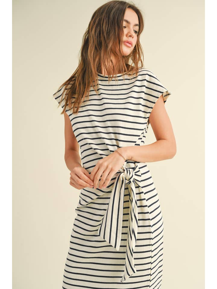 MIOU MUSE - Wholesale Dress - Women's - D3620 STRIPE PATTERN KNOT DETAIL DRESS