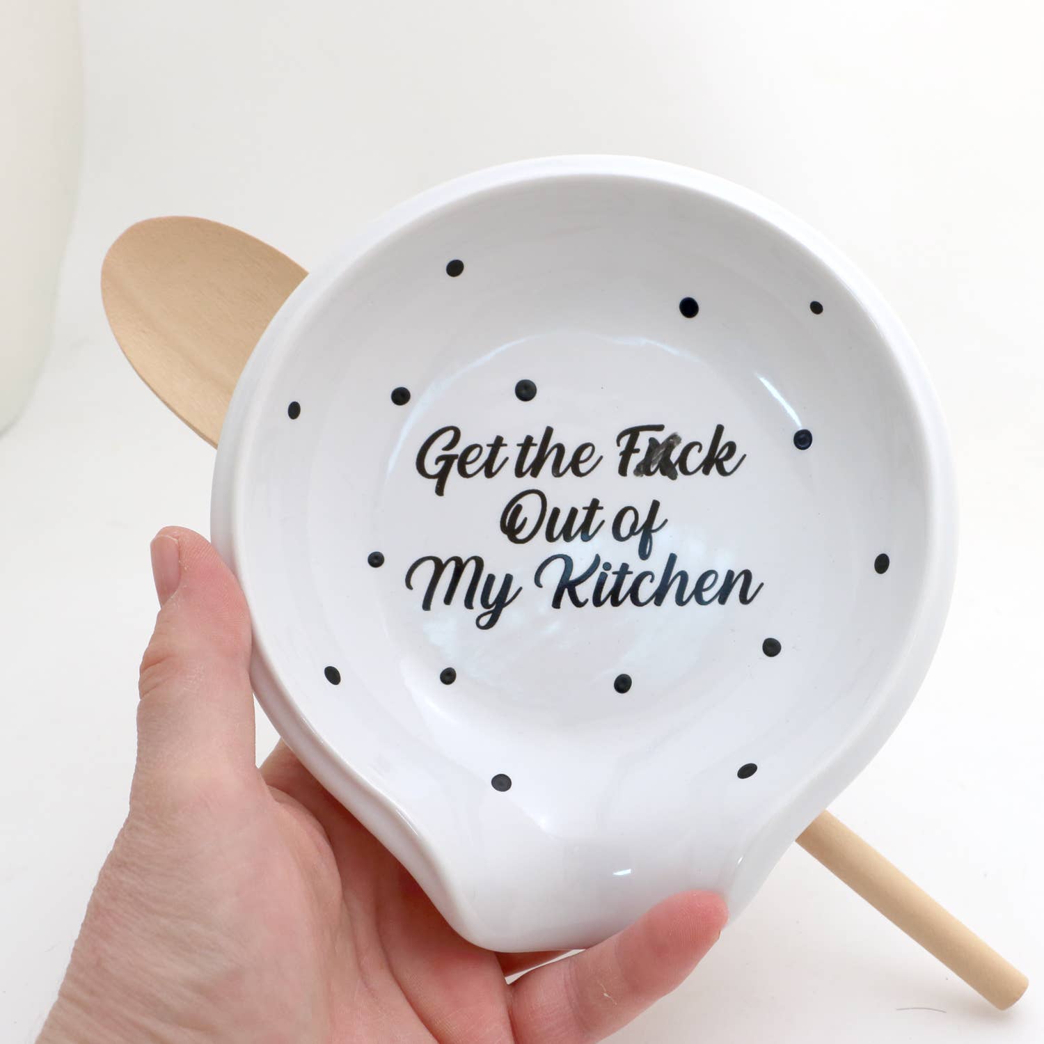 Lenny Mud - Wholesale Spoon Rest - Get The F Out of My Kitchen Spoon Rest, mature language, fun2