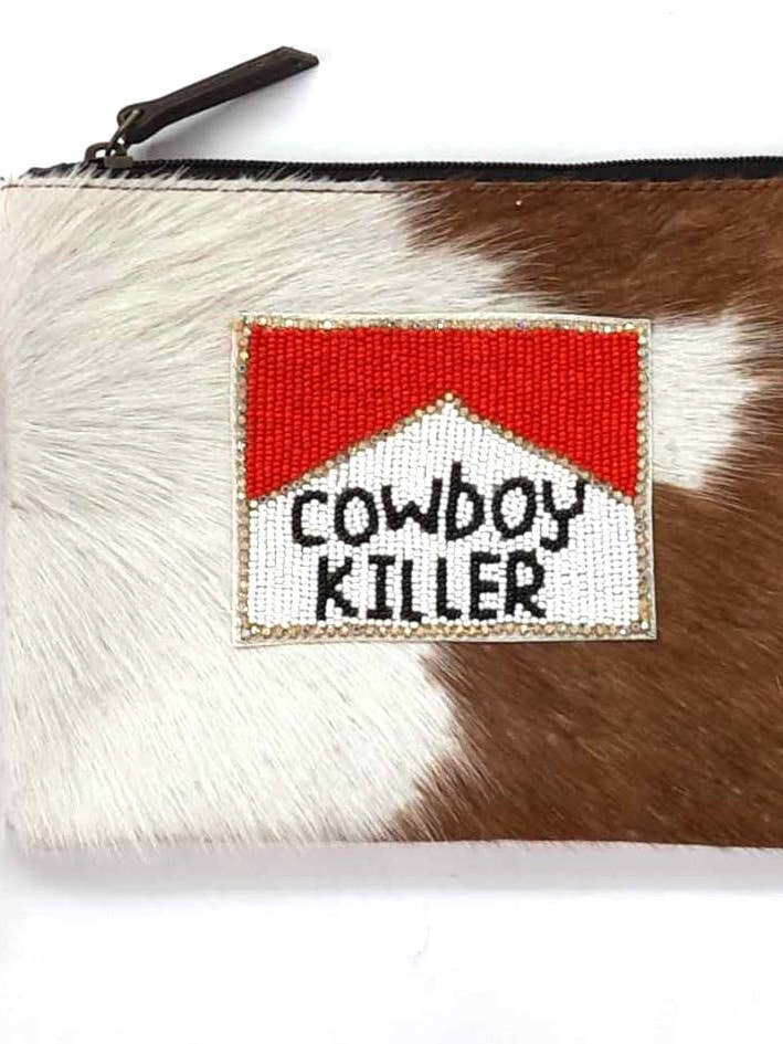 Western Seed Bead Cowboy Killer Patch Cowhide Clutch for wholesale by Snowing West