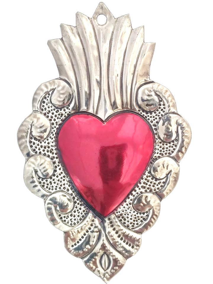 Klassisk röd hjärtprydnad i plåt för wholesale av Sedona Spirit