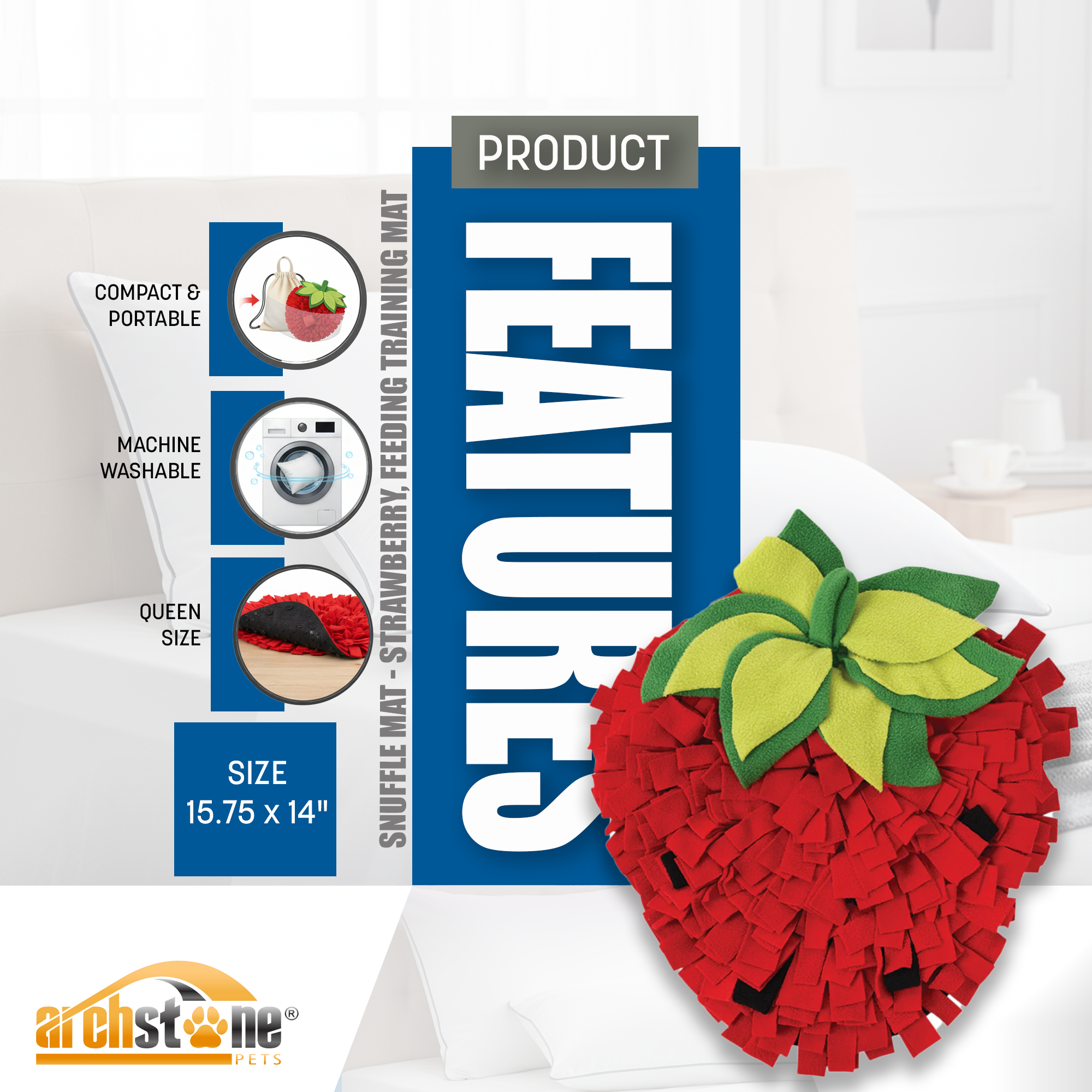 Archstone Collections – wholesale Pet food mat – Dog – Archstone Pet Snuffle Mat - Strawberry, Feeding Training Mat4