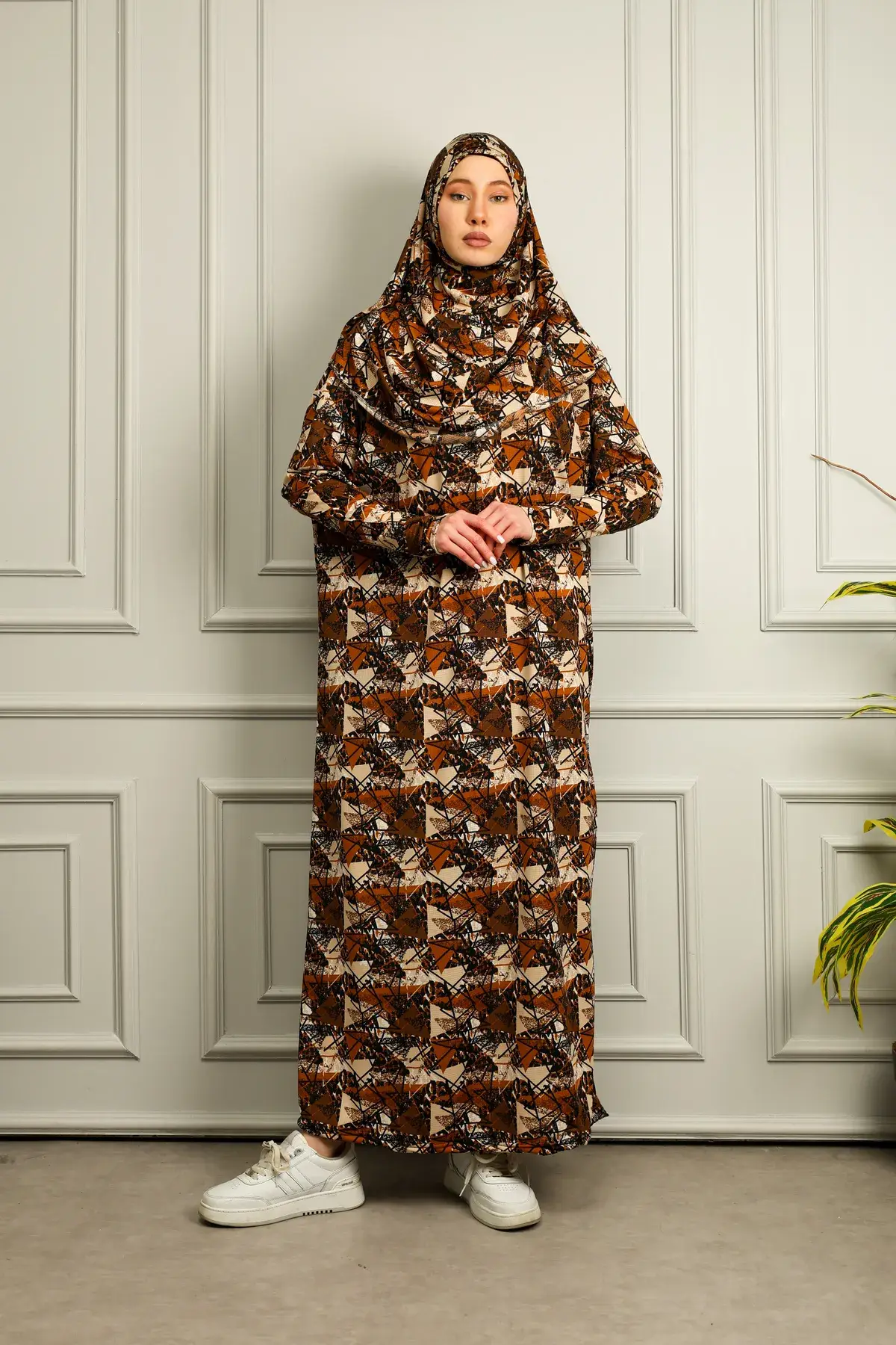 Meyran - Wholesale Kaftan - Women's - One-Piece Geometric Print Prayer Abaya 1