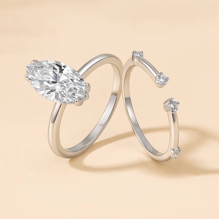 3 Carat Moissanite Rings 2-Piece Set (2-year warranty) for wholesale by Celino Jewelry