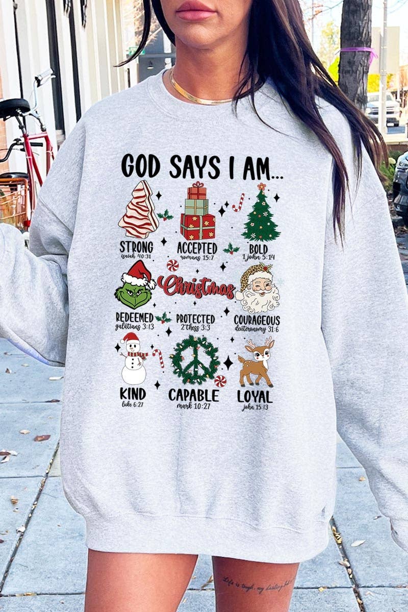 COLORBEAR - Wholesale T-Shirt (Graphic) - Unisex - God Says I Am Christmas Graphic Fleece Sweatshirts0