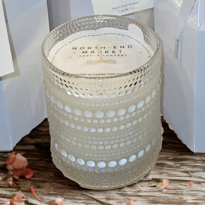 Thank you crystal candle in box with thank you card for wholesale by North-End Market Candle Co.