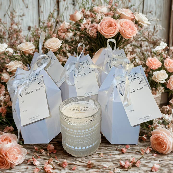 Thank you crystal candle in box with thank you card for wholesale by North-End Market Candle Co.