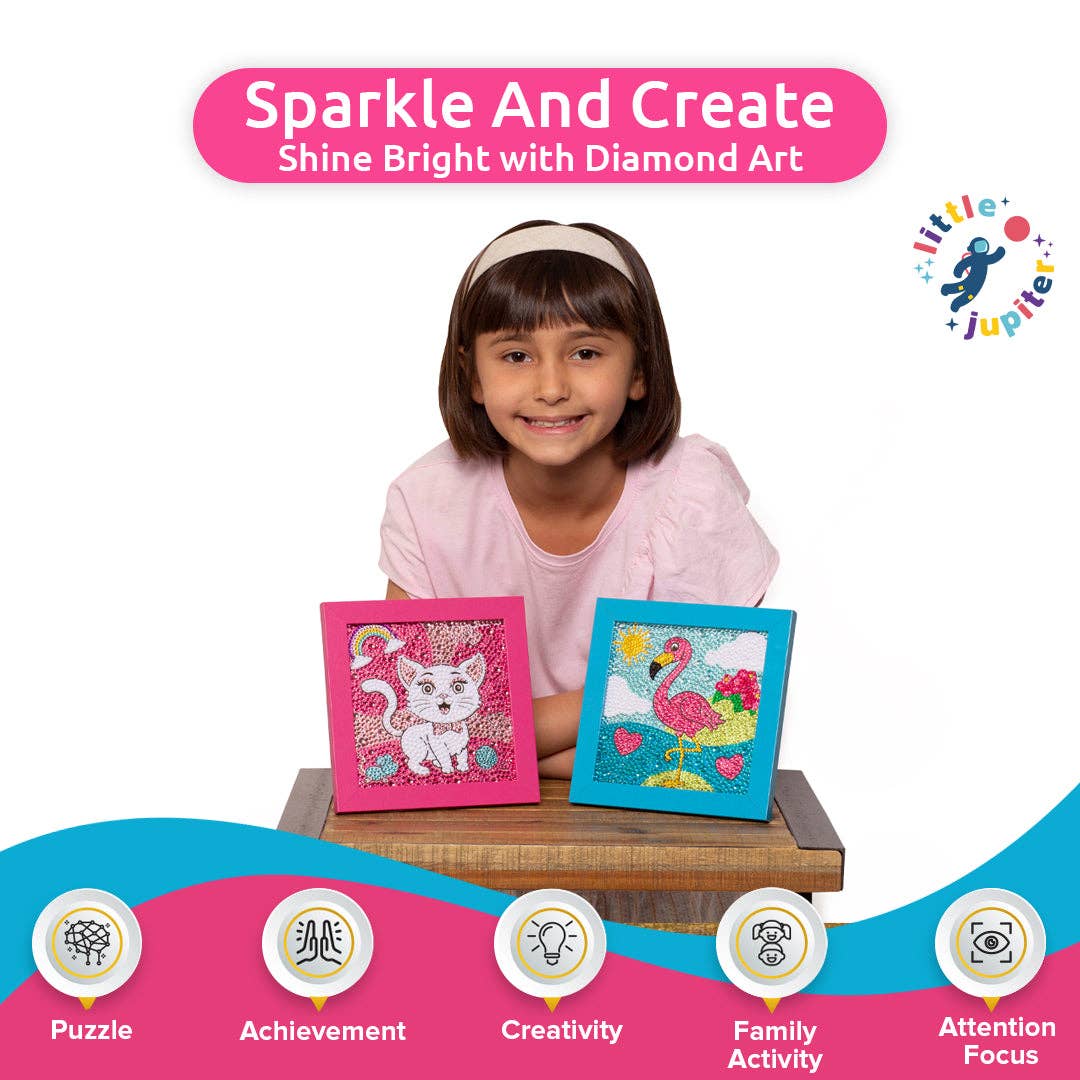 AYK Brand – wholesale DIY craft kit – Child – Diamond Art Kit Set 7 1/8" x 7 1/8" with Frame (Flamingo with Blue Frame)1