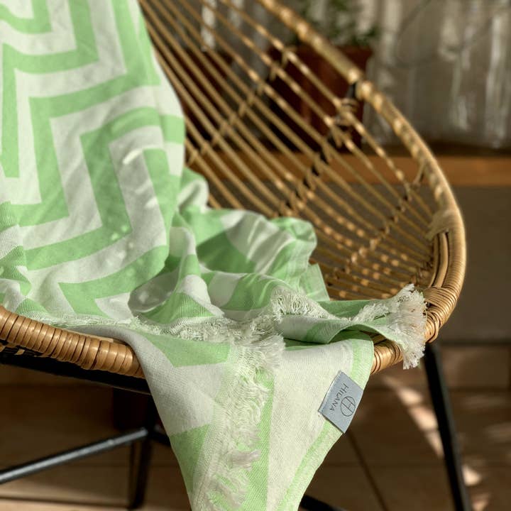 HILANA Upcycled Cotton - Wholesale Strandlaken - Mersin Chevron Towel/ Deken - Groen4