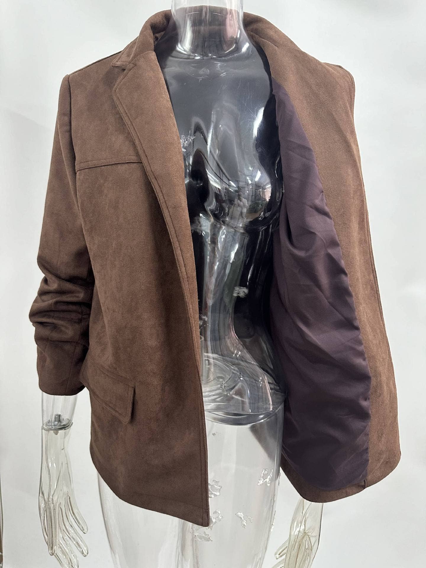 HIDDENBRAND - Wholesale Blazer - Women's - vintage oversized suede lapel blazer in brown1