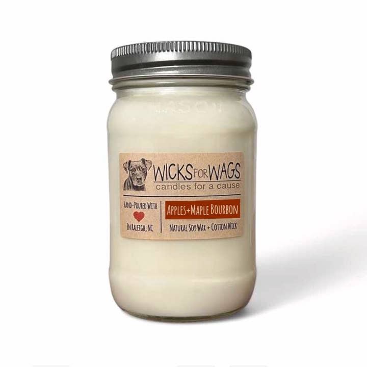 Appels + Esdoorn-Bourbon Sojakaars | 14oz | Geeft terug voor wholesale door Wicks for Wags