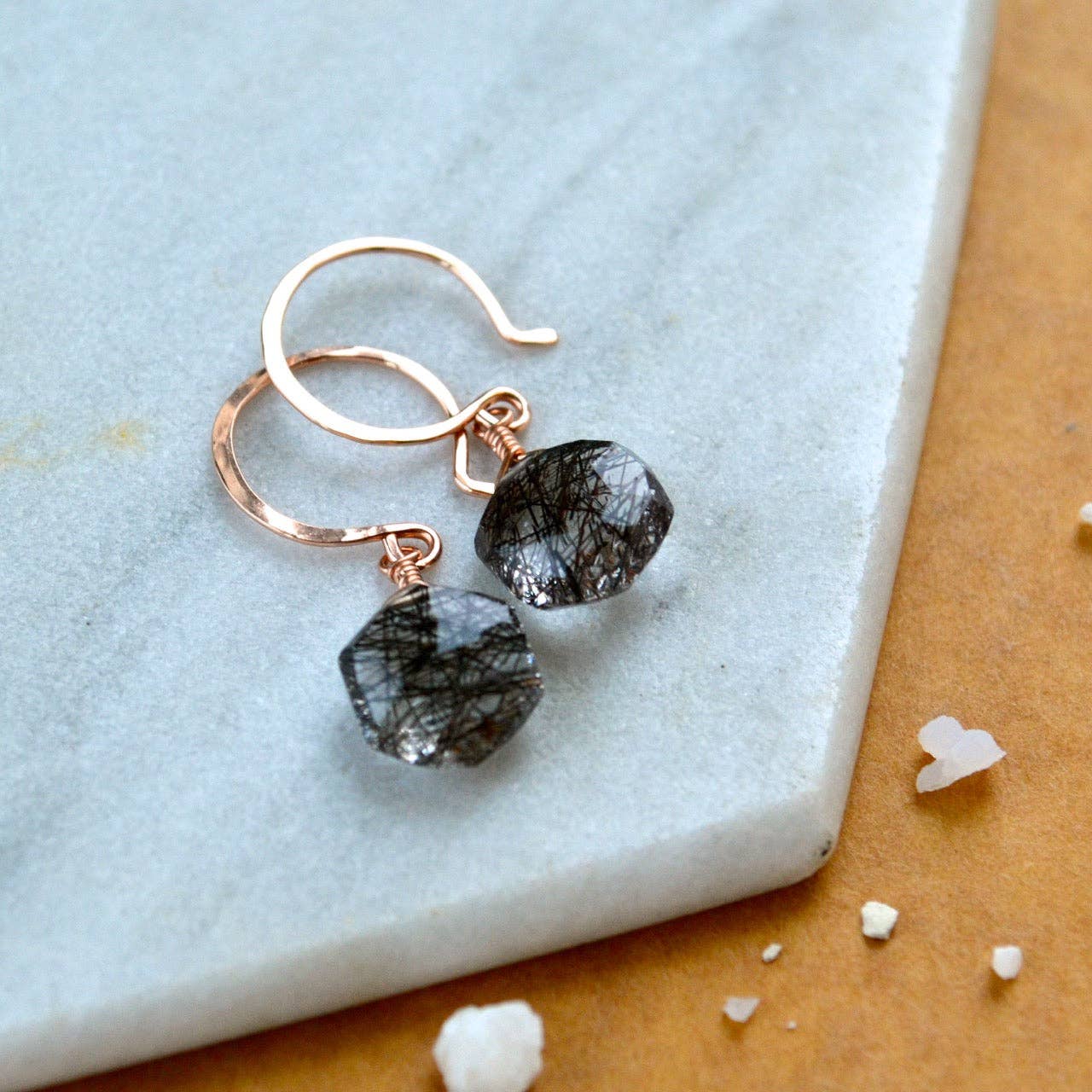 Foamy Wader - Wholesale Dangle Earrings - Wayfinder Earrings - haxagon black striped tourmalinated quartz earrings7