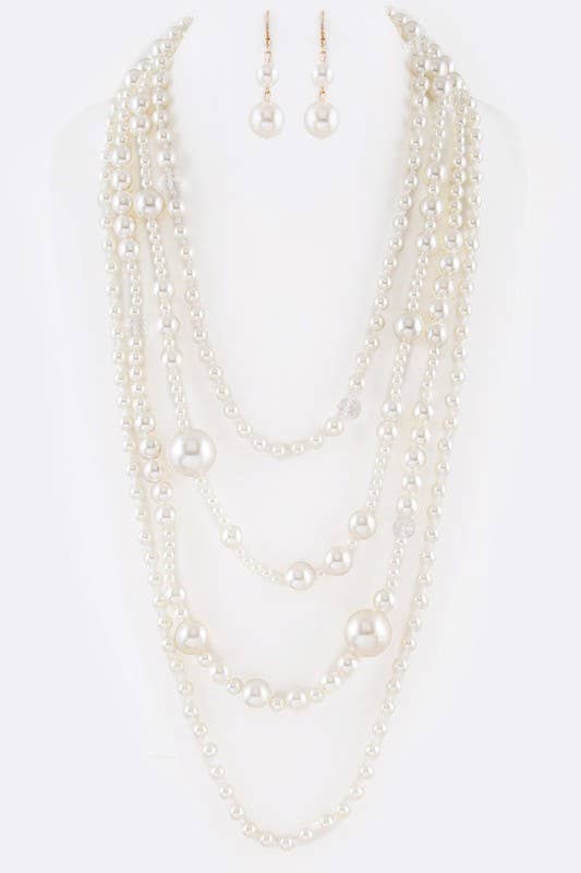 Artini Accessories - Wholesale Jewelry Set - Mix Pearl Statement Layer Necklace Set2