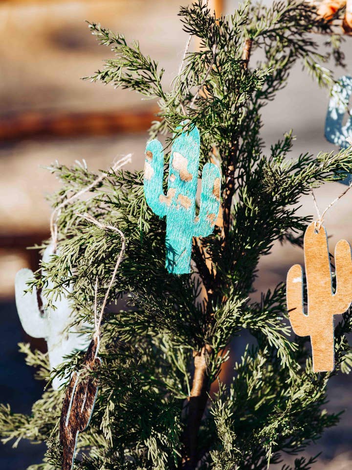 Cactus Christmas Ornament Country Christmas Ornament Cowhide for wholesale by Western Faith Designs