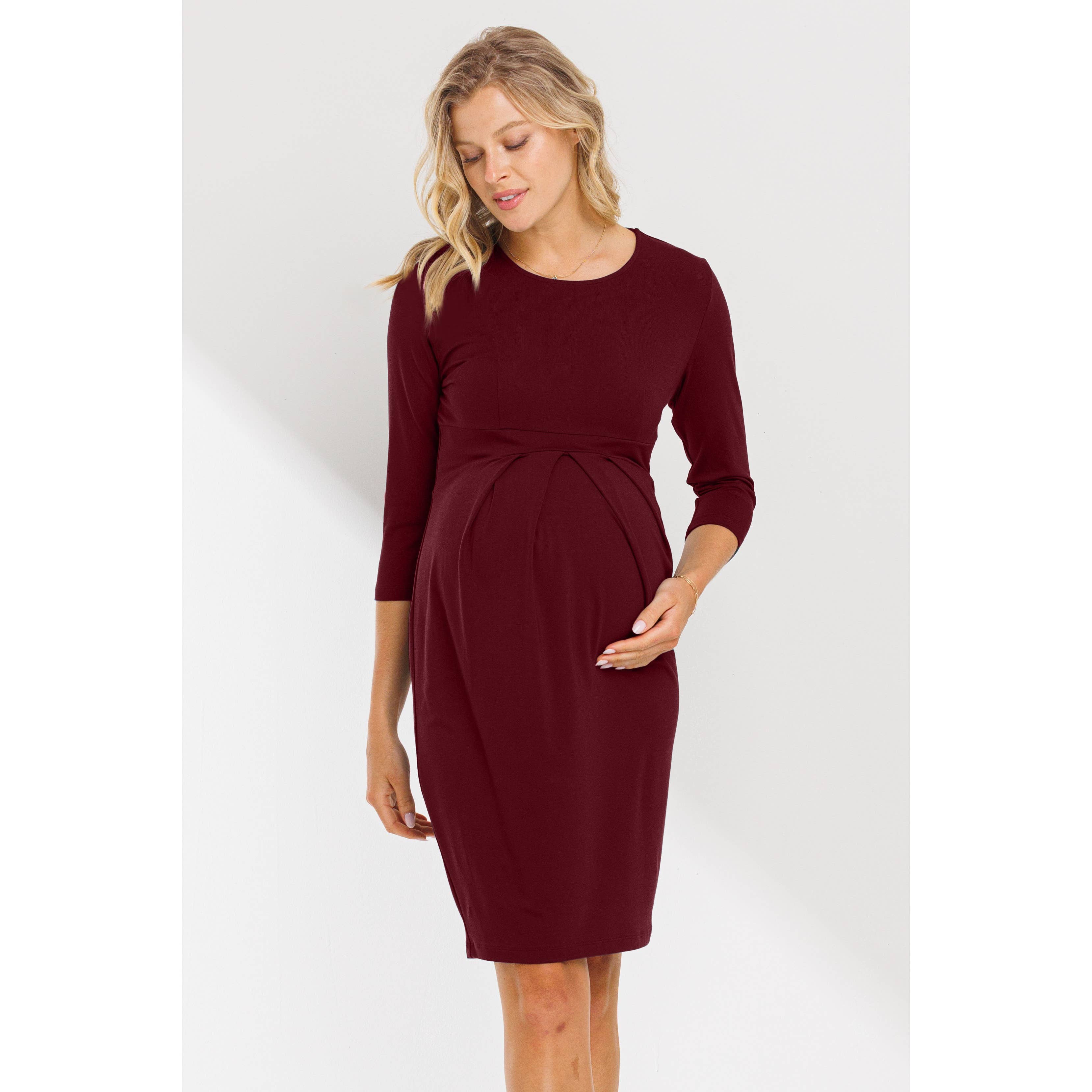 Hello Miz - Wholesale Dress - Maternity - Pleated Quarter Sleeve Maternity Solid Dress5