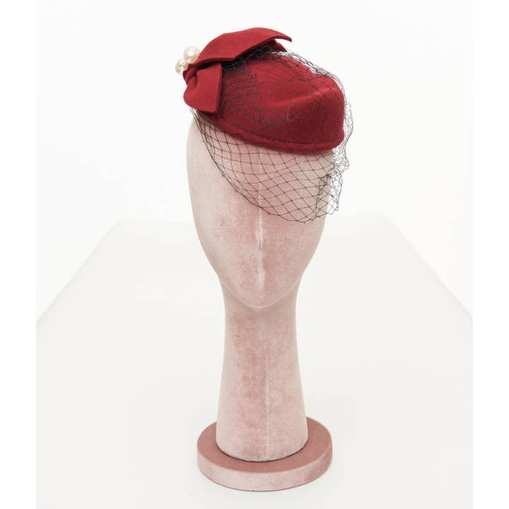 Unique Vintage - Wholesale Fascinator Hat - Women's - Unique Vintage 1950s Red Pearl Pillbox Hat