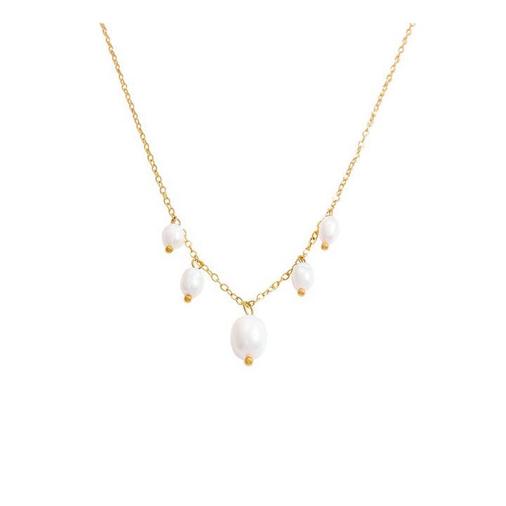 Freshwater Pearl Drop Necklace in Gold for wholesale by White Leaf