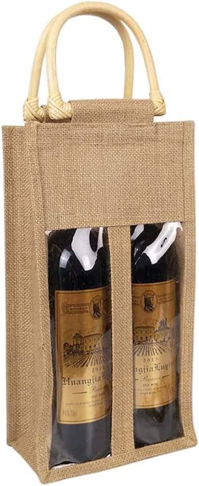 Alo Organic International - Wholesale Wine Gift Bag - Jute Wine Bottle Bag with Wooden D Handles Double Bottle.0