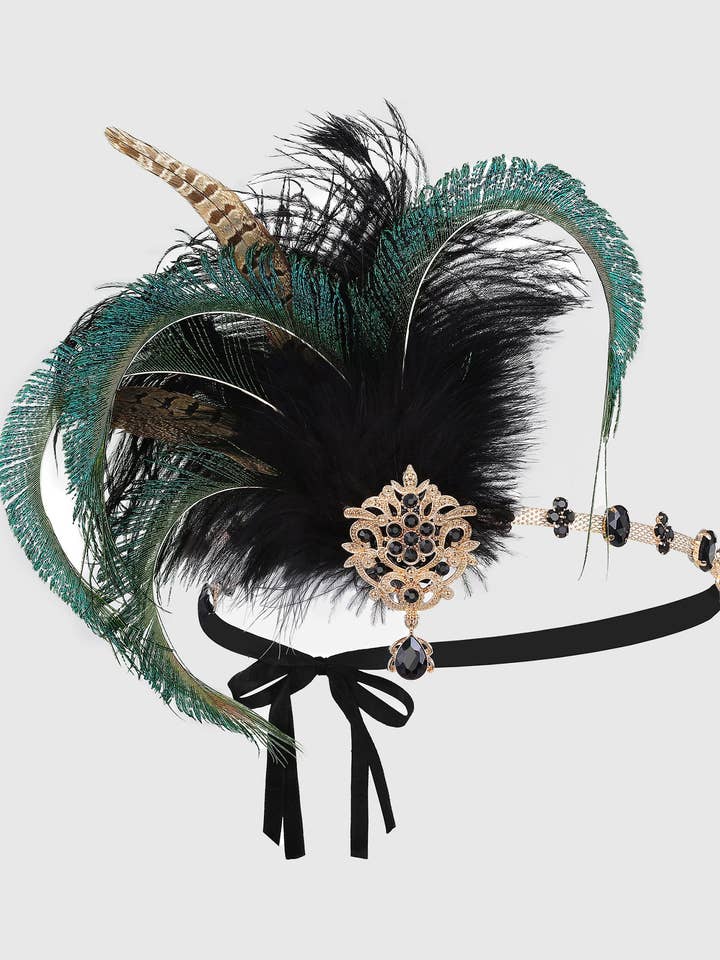 Copricapo Art Déco con Perline a Forma di Piuma di Pavone per la vendita all'ingrosso da parte di BABEYOND